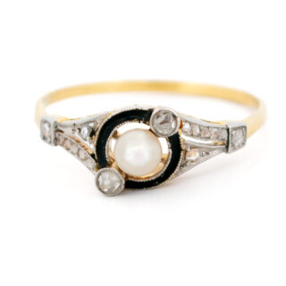 Diamond Enamel Pearl 18k Platinum Trilogy Ring 15905-2465 Image1