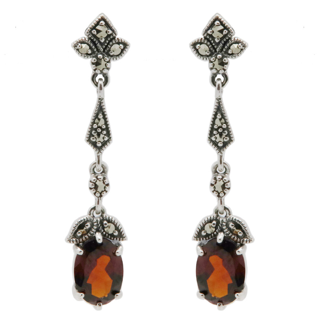 Garnet Marcasite (Pyrite) Silver Drop Earrings 15955-2368 Image1