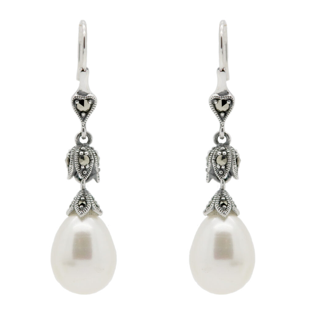 Marcasite (Pyrite) Pearl Drop Earrings 16423-2595 Image1