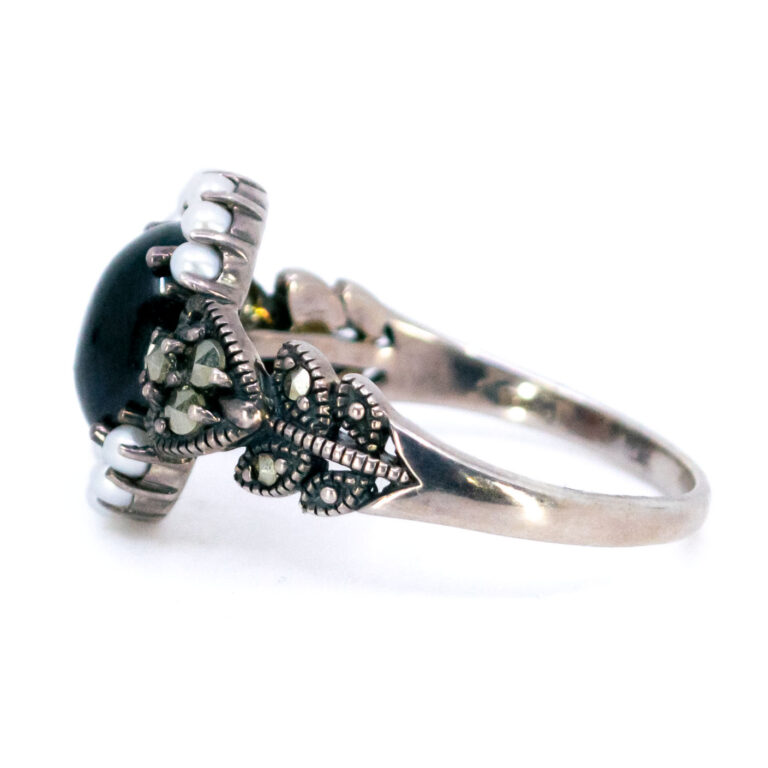 Garnet Marcasite (Pyrite) Pearl Silver Ring 16788-2686 Image3