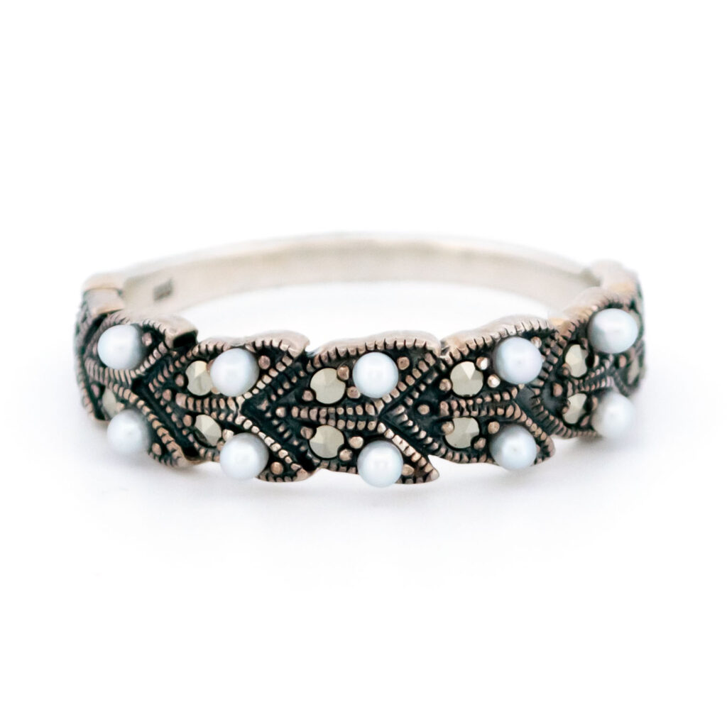 Marcasite (Pyrite) Pearl Silver Row Ring 16801-2699 Image1