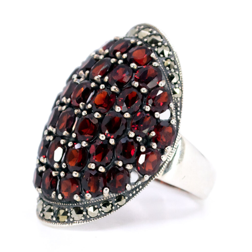 Garnet Marcasite (Pyrite) Silver Cluster Ring 16803-2701 Image2