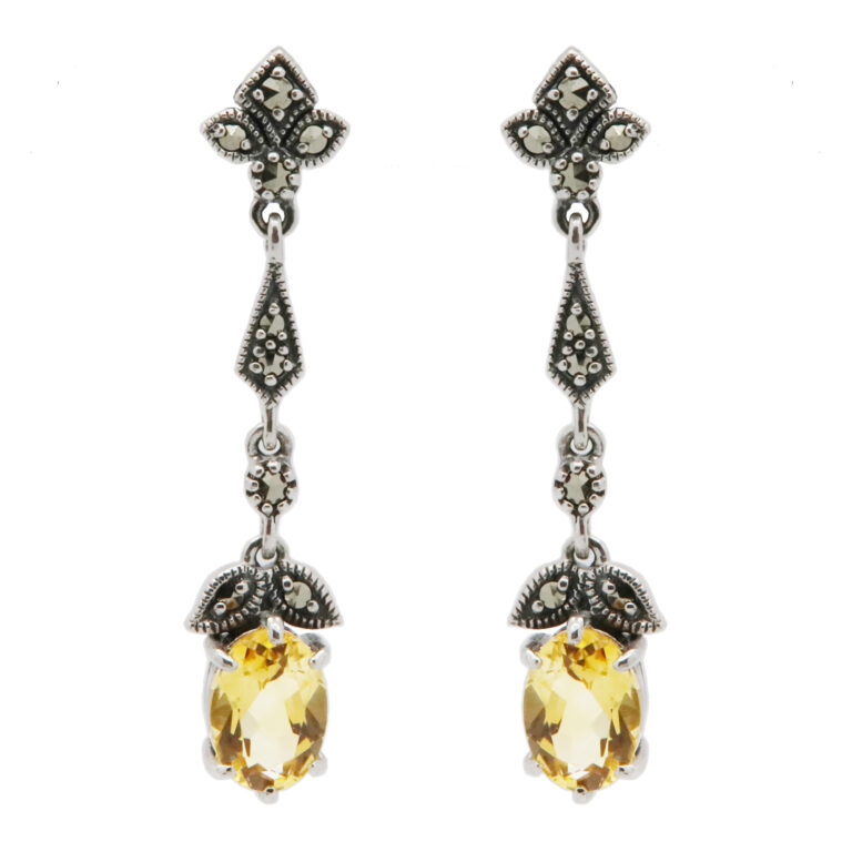 Citrine Marcasite (Pyrite) Silver Drop Earrings 16958-2792 Image1