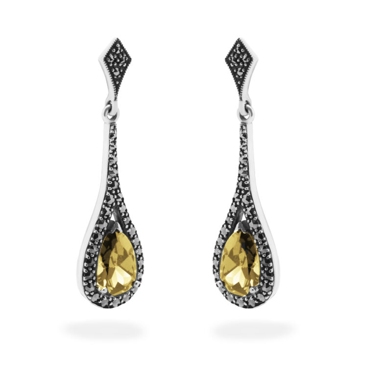 Citrine Marcasite (Pyrite) Silver Drop Earrings 16959-2794 Image1