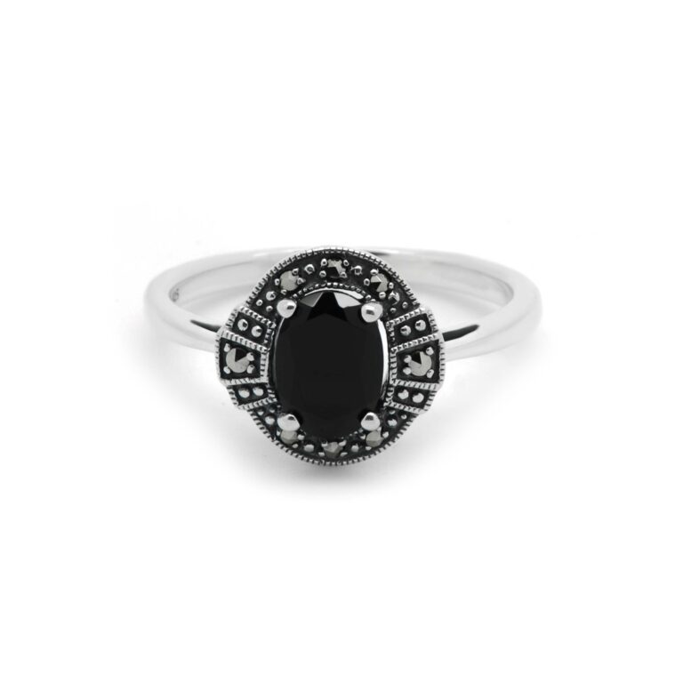 Marcasite (Pyrite) Onyx 925' Silver Ring 17088-2812 Image1