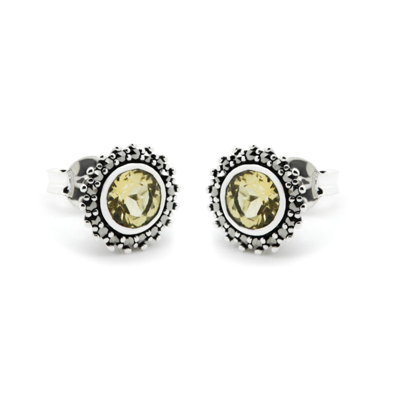 Citrine Marcasite (Pyrite) Silver Stud Earrings 17149-2870 Image1