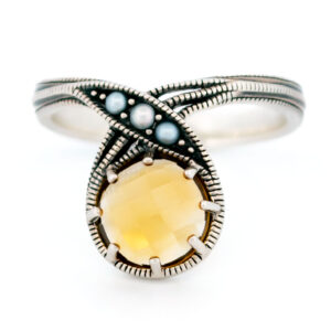 Citrine Pearl Silver Crossover Ring 17354-1550 Image1