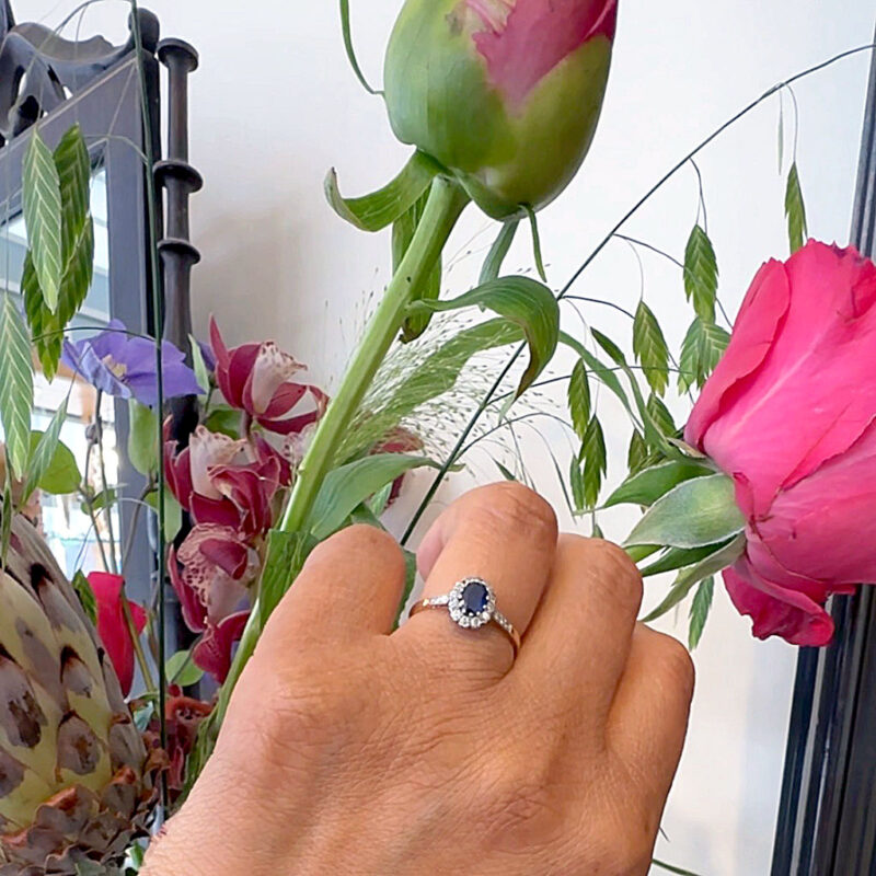 Diamond Sapphire 14k Platinum Cluster Ring 17315-4977 - Image 2