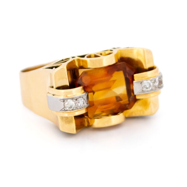 Citrine Diamond 18k Platinum Tank Ring 17360-9183 Image3