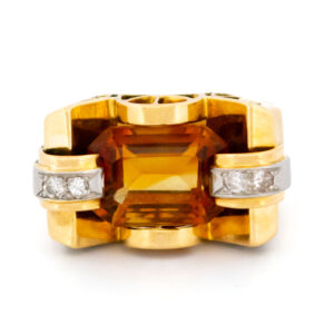 Citrine Diamond 18k Platinum Tank Ring 17360-9183 Image1