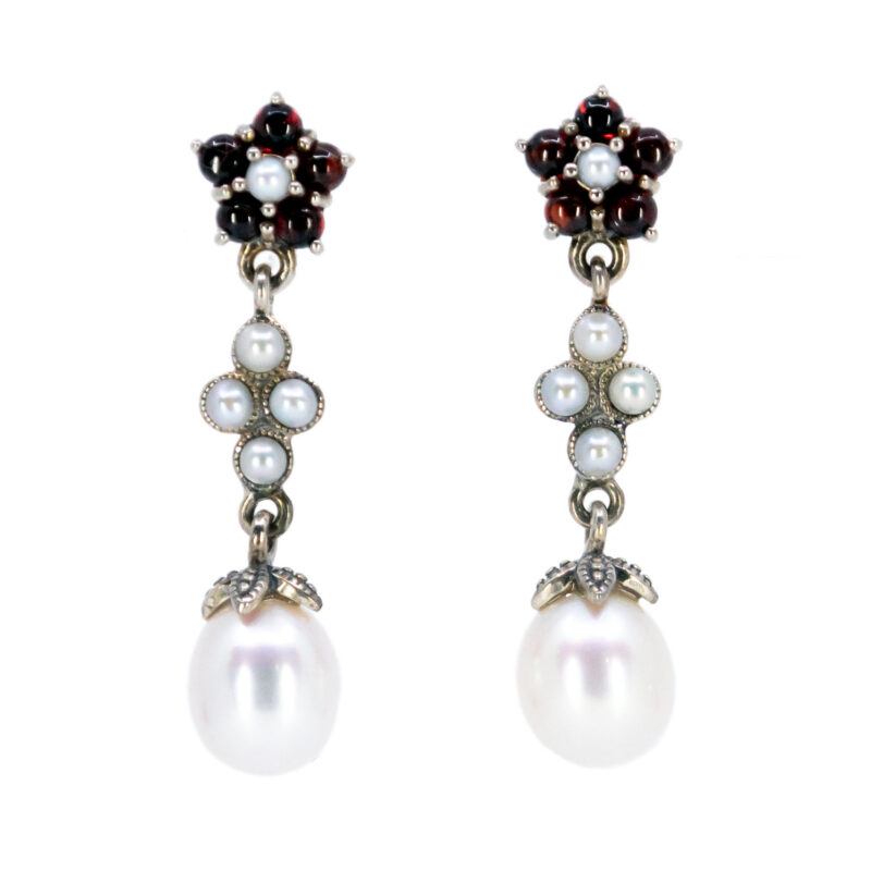 Garnet Pearl 925' Silver Drop Earrings 17569-3039 Image1