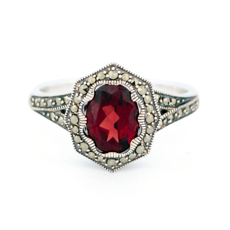 Garnet Marcasite (Pyrite) 925' Silver Octagon-Shape Ring 17607-3076 Image1