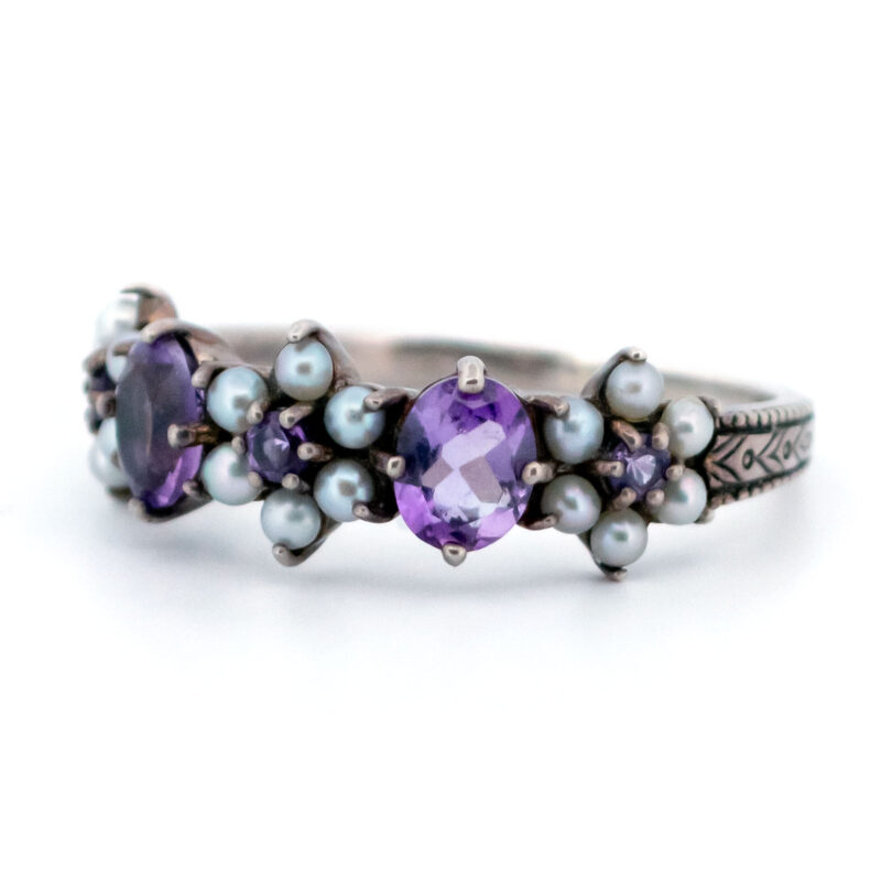 Amethyst Pearl 925' Silver Row Ring 17616-3084 Image3