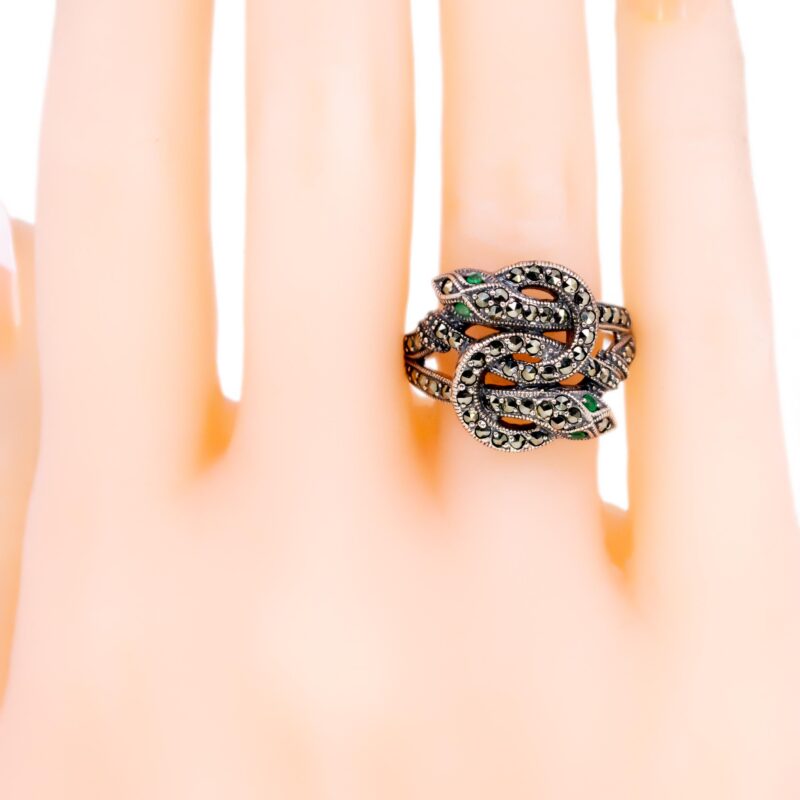 Emerald Marcasite (Pyrite) 925' Silver Snake Ring 17648-3116 Image2
