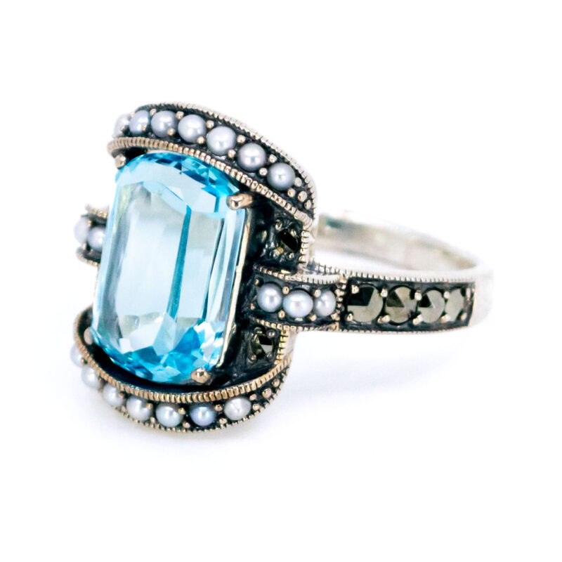 Marcasite (Pyrite) Pearl Topaz 925' Silver Ring 17649-3117 Image3