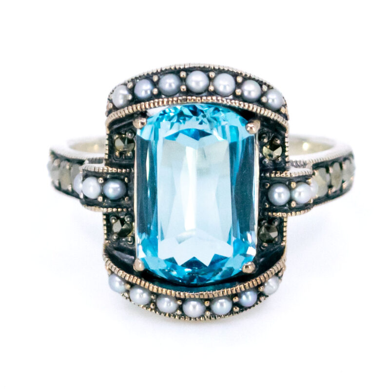 Marcasite (Pyrite) Pearl Topaz 925' Silver Ring 17649-3117 Image1