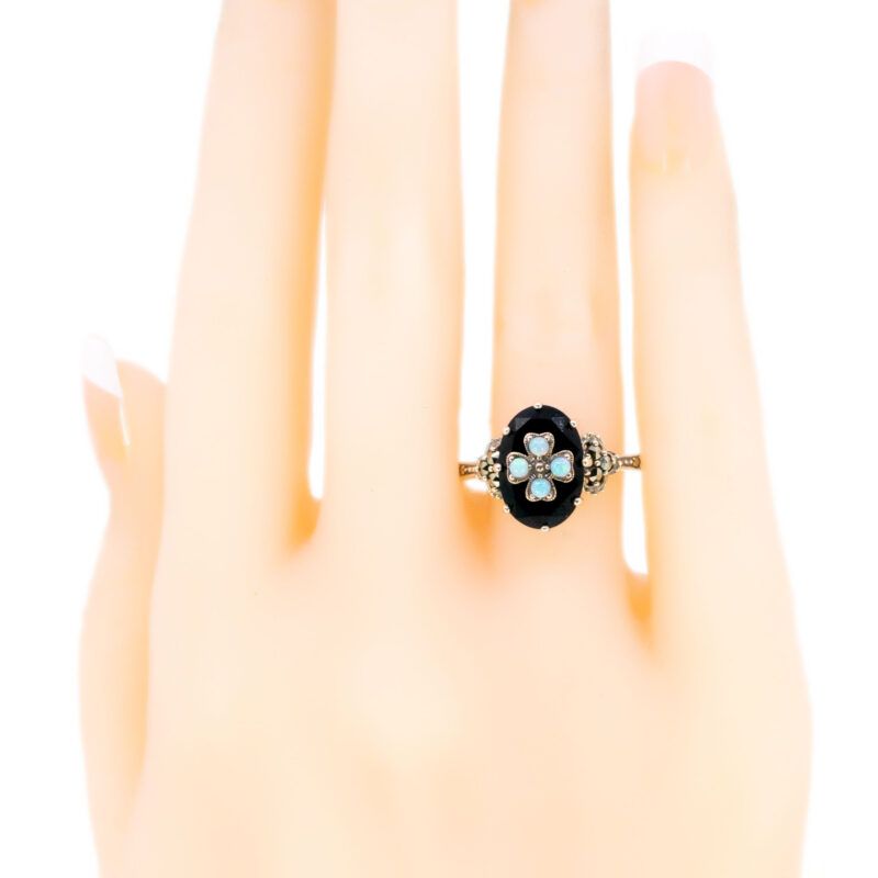 Marcasite (Pyrite) Onyx Opal 925' Silver Quatrefoil Ring 17652-3120 Image2