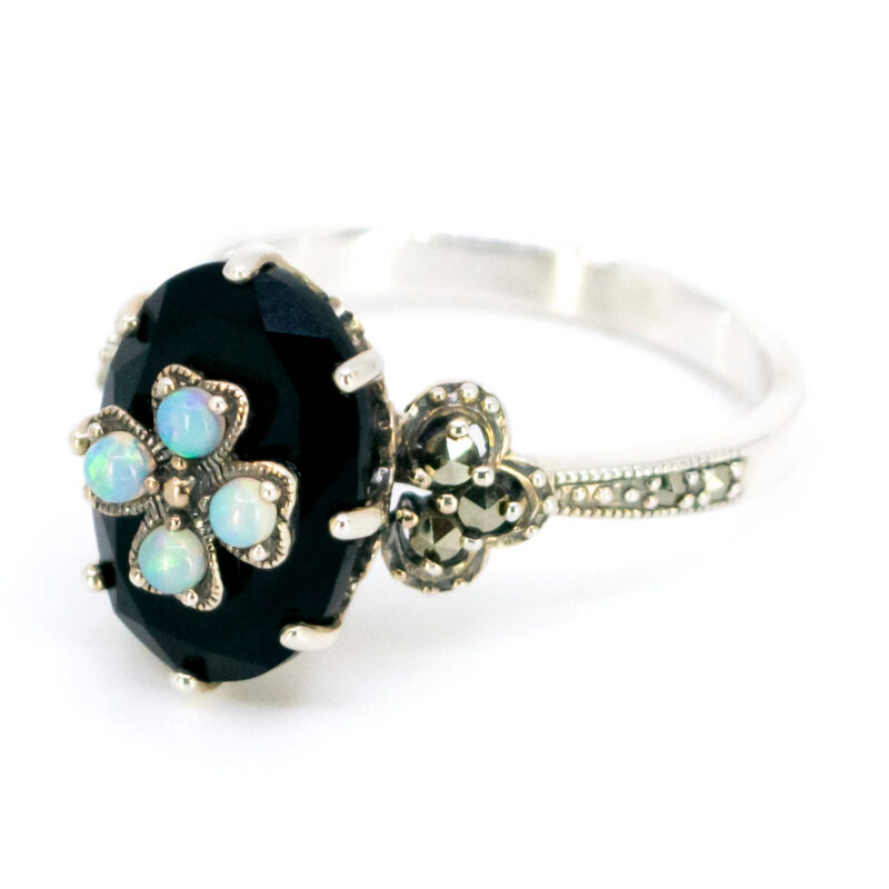 Marcasite (Pyrite) Onyx Opal 925' Silver Quatrefoil Ring 17652-3120 Image3