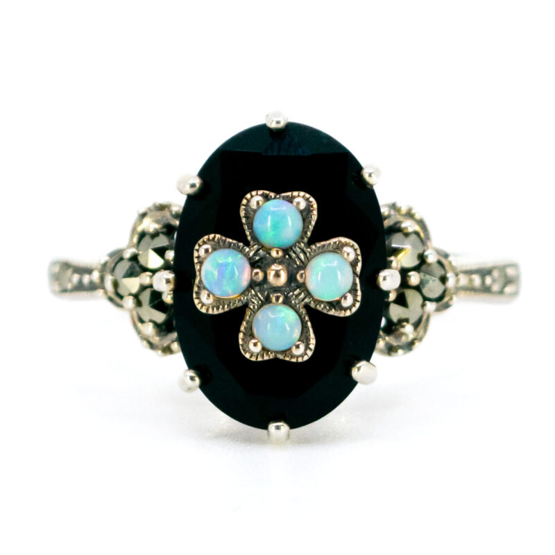 Marcasite (Pyrite) Onyx Opal 925' Silver Quatrefoil Ring 17652-3120 Image1