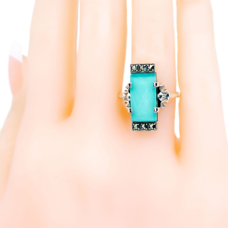 Agate Marcasite (Pyrite) 925' Silver Rectangle-Shape Ring 17662-3127 Image2