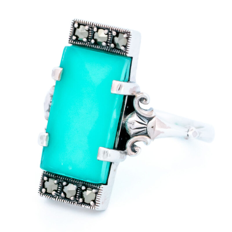 Agate Marcasite (Pyrite) 925' Silver Rectangle-Shape Ring 17662-3127 Image3
