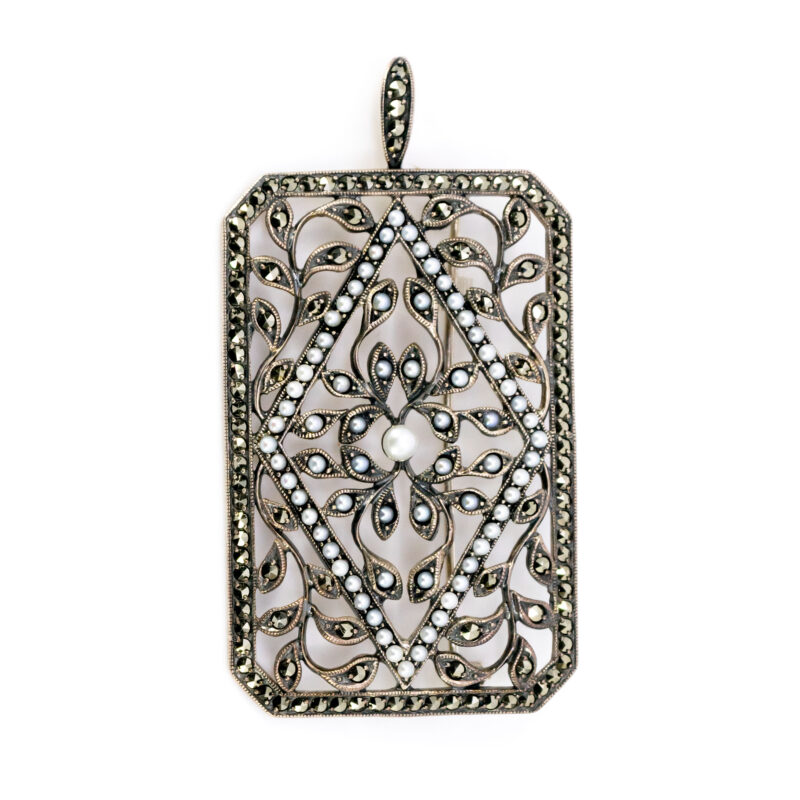Marcasite (Pyrite) Pearl 925' Silver Pendant Brooch 17676-3138 Image2