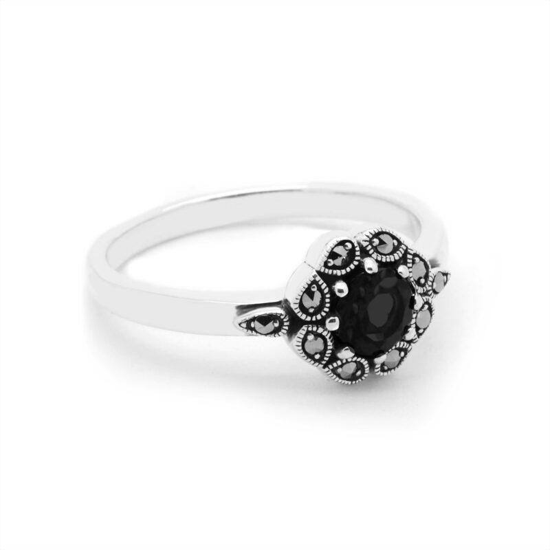 Anillo de plata 925 con ónix, marcasita (pirita), racimo 17084-2808 Imagen 2
