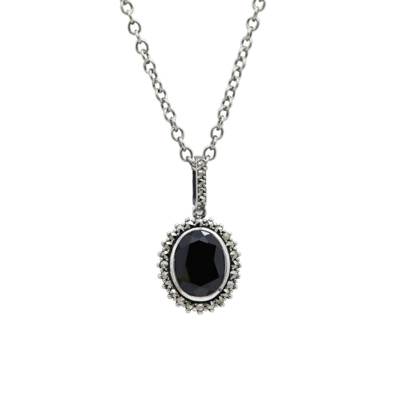 Marcasite (Pyrite) Onyx Silver Cluster Pendant 17107-2830 Image1