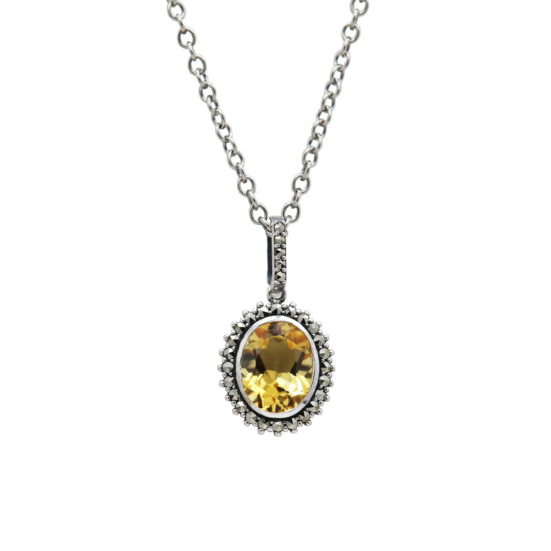 Citrine Marcasite (Pyrite) Silver Cluster Pendant 17111-2834 Image1