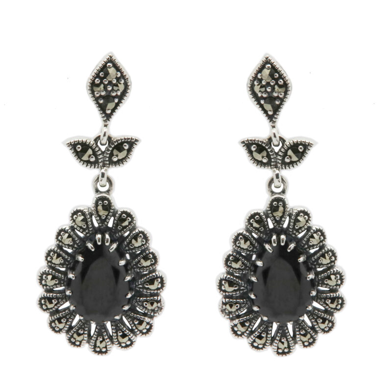 Marcasite (Pyrite) Onyx 925' Silver Pendant Earrings 17127-2850 Image1