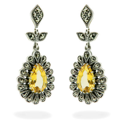 Citrine Marcasite (Pyrite) Silver Pendant Earrings 17128-2851 Image1