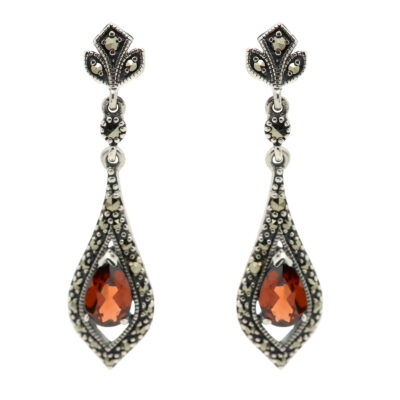 Garnet Marcasite (Pyrite) Silver Drop Earrings 17129-2852 Image1