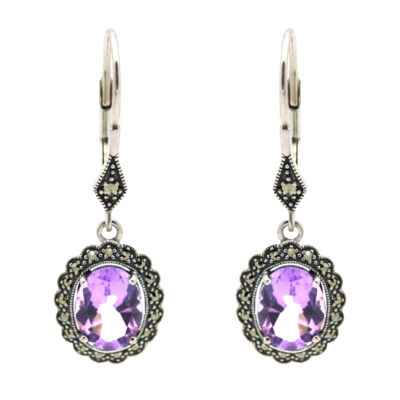 Amethyst Marcasite (Pyrite) Silver Pendant Earrings 17136-2859 Image1