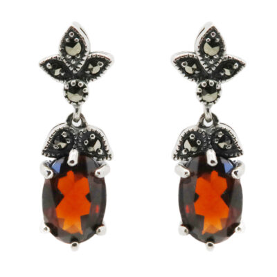 Garnet Marcasite (Pyrite) Silver Pendant Earrings 17145-2866 Image1