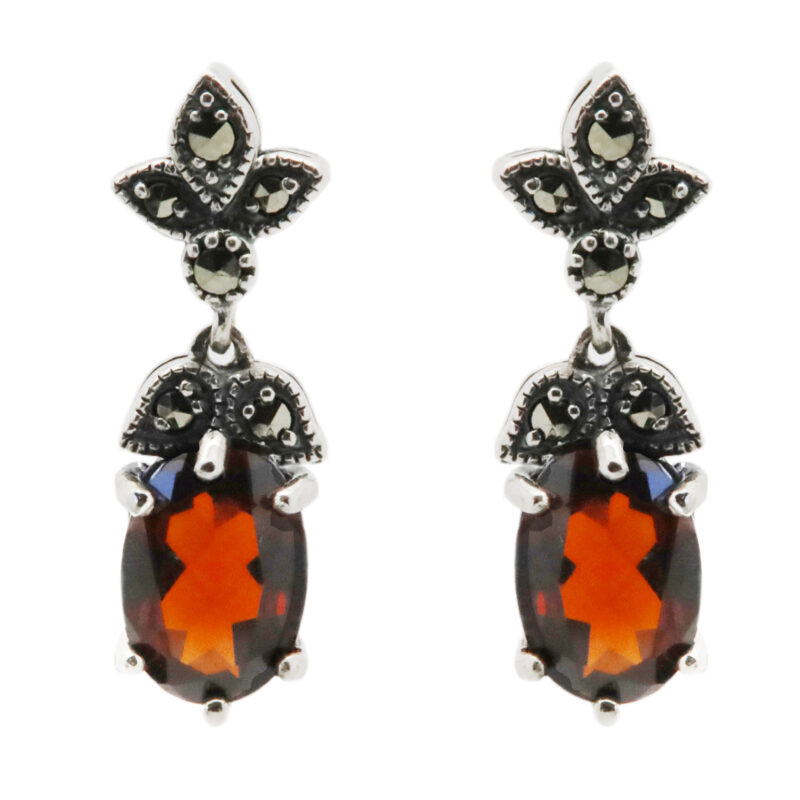 Garnet Marcasite (Pyrite) Silver Pendant Earrings 17145-2866 Image1