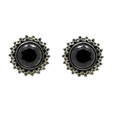 Marcasite (Pyrite) Onyx 925' Silver Stud Earrings 17147-2868 Image1