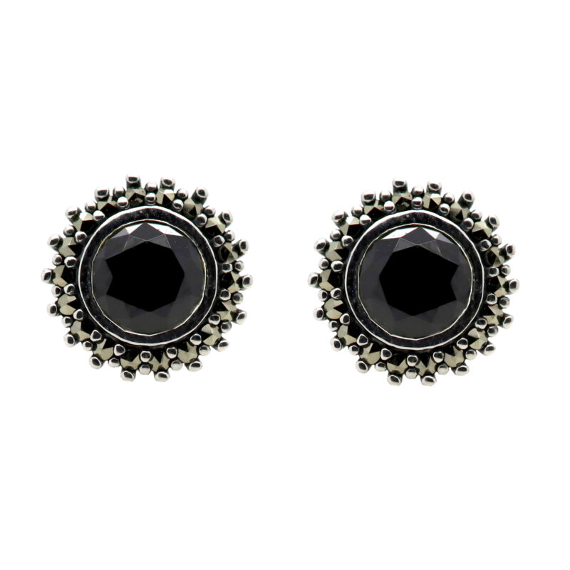 Marcasite (Pyrite) Onyx 925' Silver Stud Earrings 17147-2868 Image1