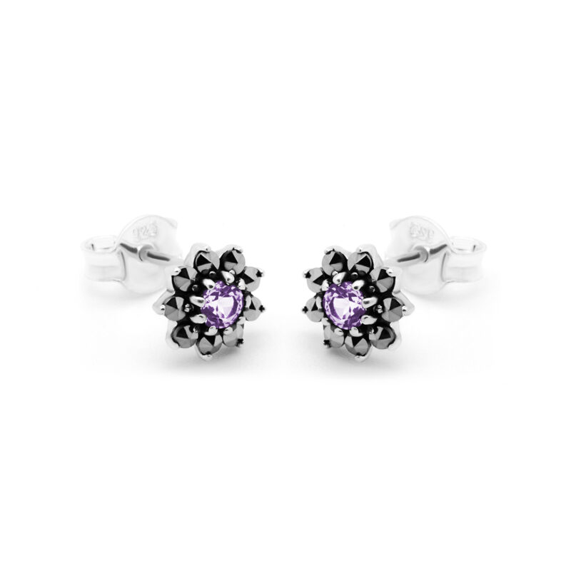Marcasite (Pyrite) Topaz Silver Stud Cluster Earrings 17163-2883 Image1