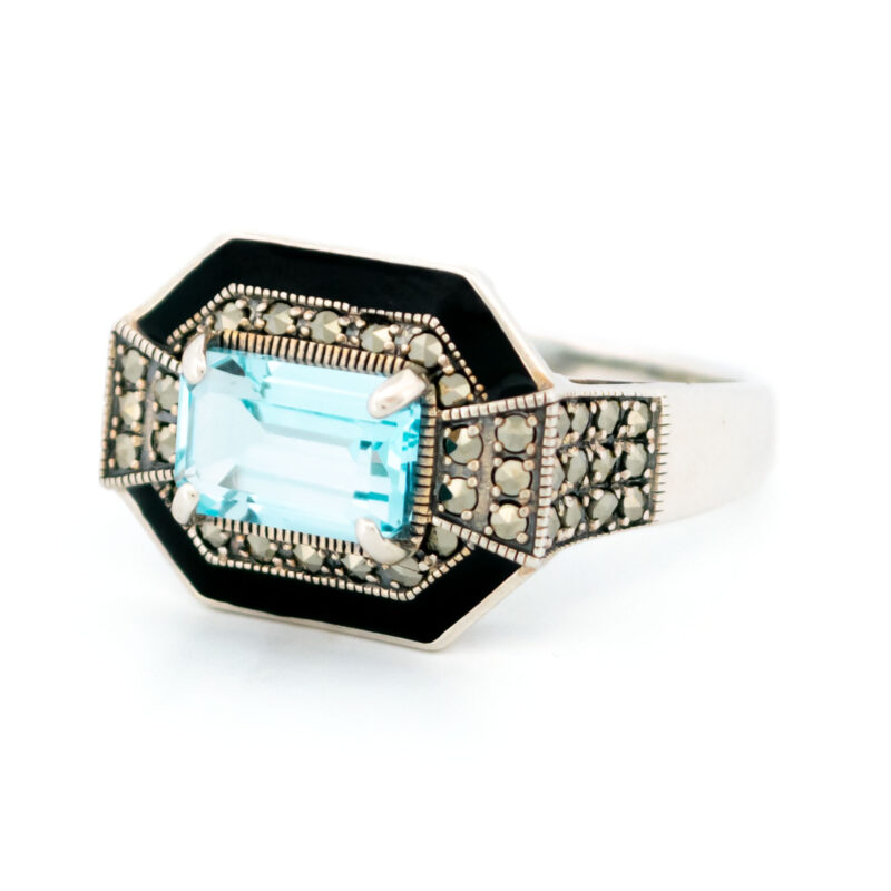 Enamel Marcasite (Pyrite) Topaz 925' Silver Ring 17654-3122 Image3