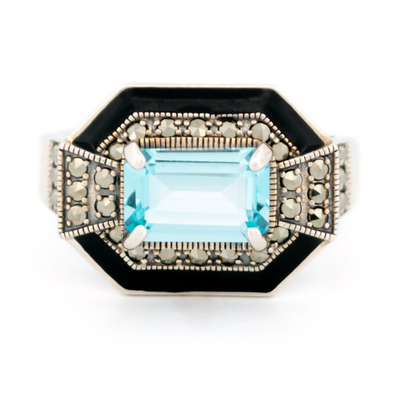 Enamel Marcasite (Pyrite) Topaz 925' Silver Ring 17654-3122 Image1