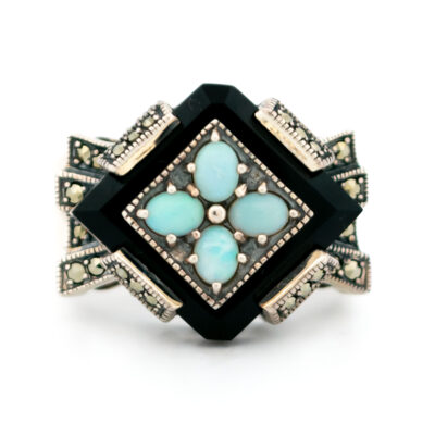 Marcasite (Pyrite) Onyx Opal 925' Silver Ring 17656-3124 Image1