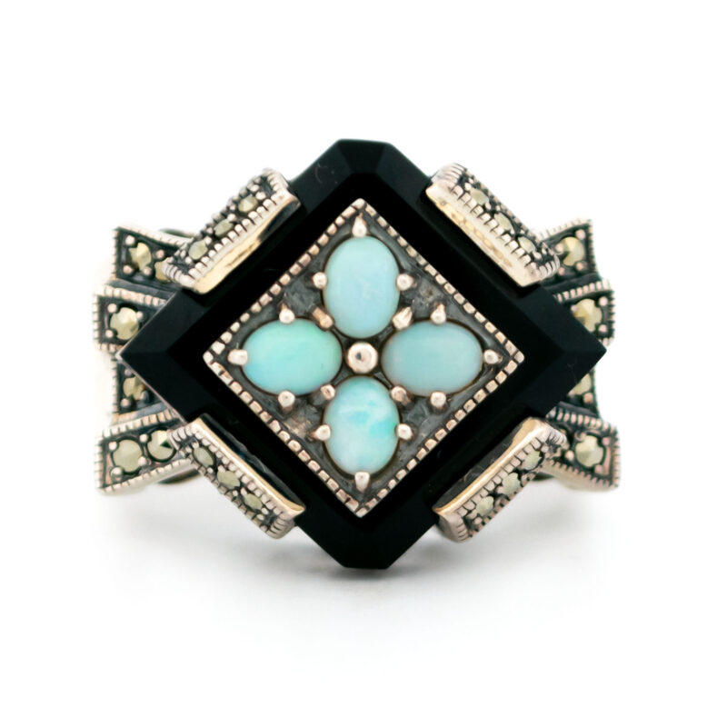 Marcasite (Pyrite) Onyx Opal 925' Silver Ring 17656-3124 Image1