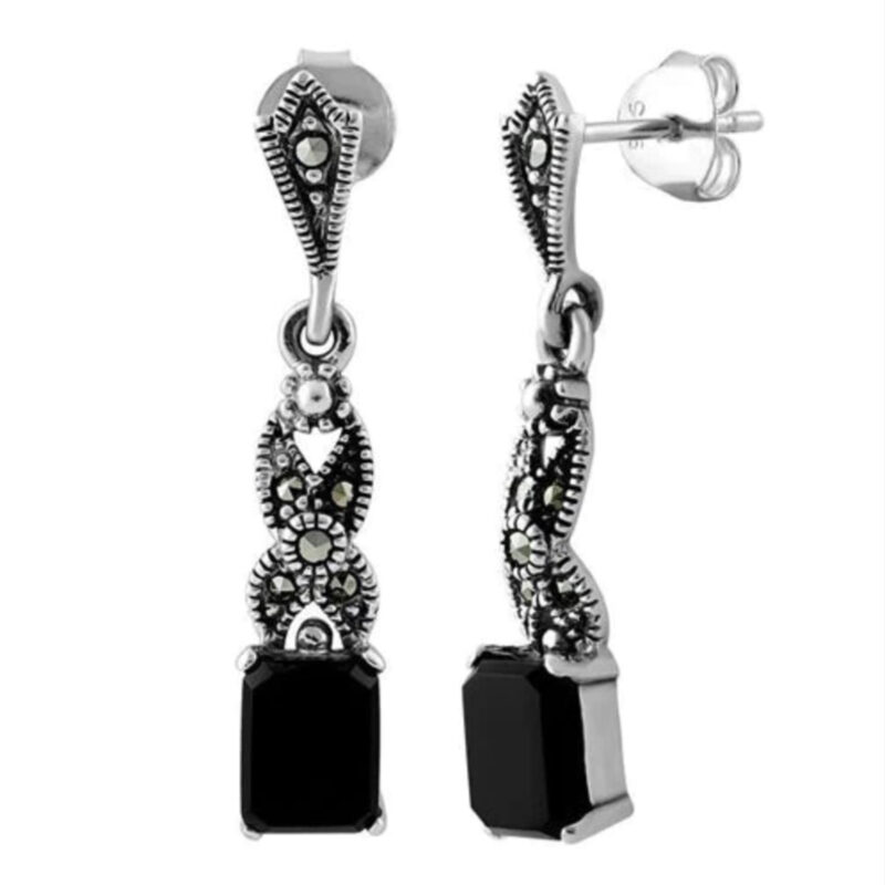 Marcasite (Pyrite) Onyx Silver Pendant Earrings 16467-2608 Image1