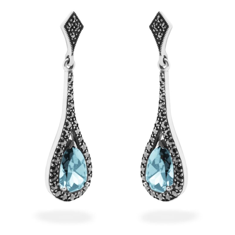 Marcasite (Pyrite) Topaz 925' Silver Drop Earrings 17901-3228 Image1