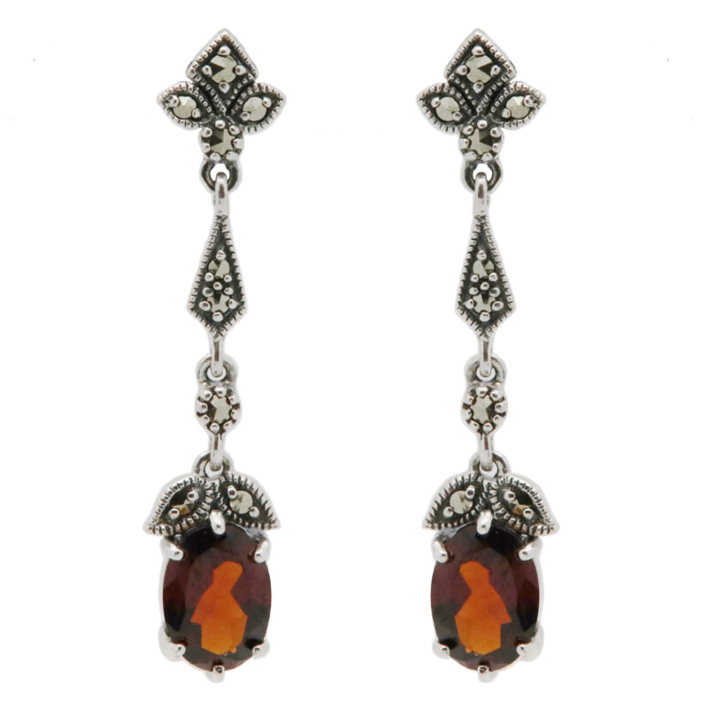 Garnet Marcasite (Pyrite) 925' Silver Drop Earrings 17909-3234 Image1