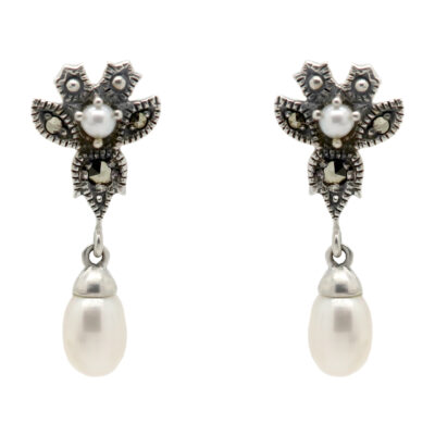Marcasite (Pyrite) Pearl 925' Silver Pendant Earrings 17910-3235 Image1
