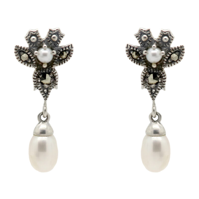 Marcasite (Pyrite) Pearl 925' Silver Pendant Earrings 17910-3235 Image1