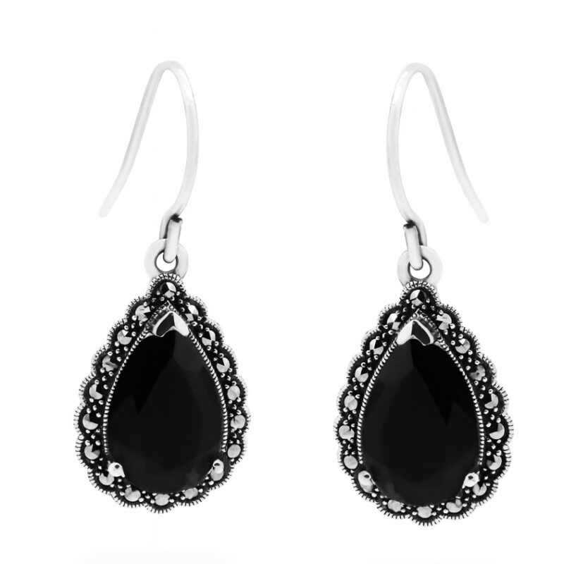 Marcasite (Pyrite) Onyx 925' Silver Pendant Earrings 17913-3238 Image1