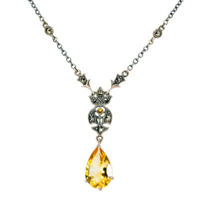 Citrine Marcasite (Pyrite) Silver Lavalier Necklace 17095-2818 Image2