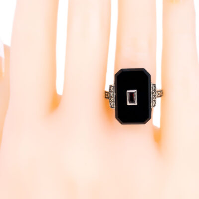 Garnet Marcasite (Pyrite) Onyx 925' Silver Ring 18191-3339 Image2